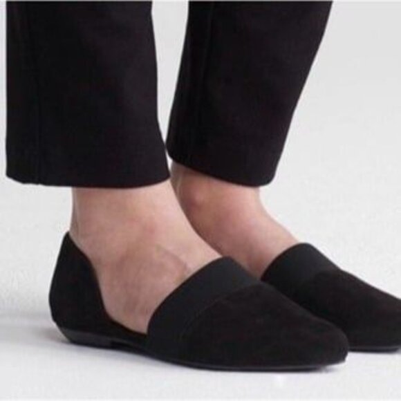 NW/OT Eileen Fisher Flute Pointed Toe d'Orsay Suede Black Flat Size 8